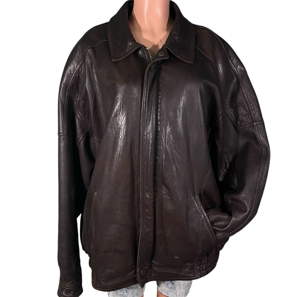 Vtg 90s Croft & Barrow Leather Coat Mens XXLT Brown Jacket Gorpcore Barn Grunge